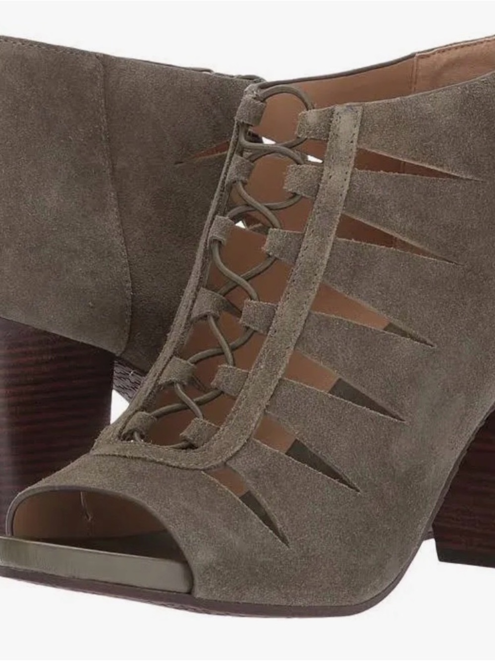 NWT Michael Kors Elsie Mid Suede Lace-Up Peep Toe Bootie in Olive